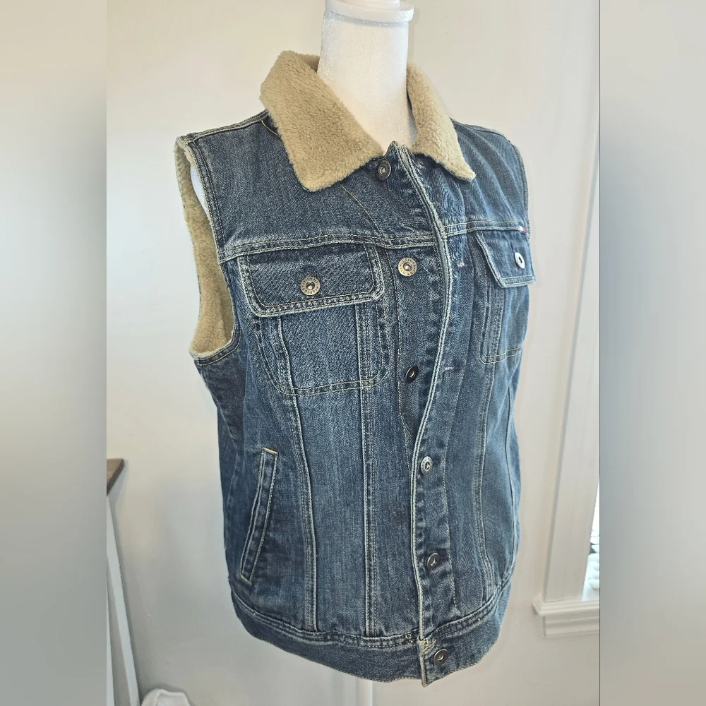 Tommy Hilfiger Y2K Sherpa-Lined Denim Vest Women's Size Large - Picture 3 of 10